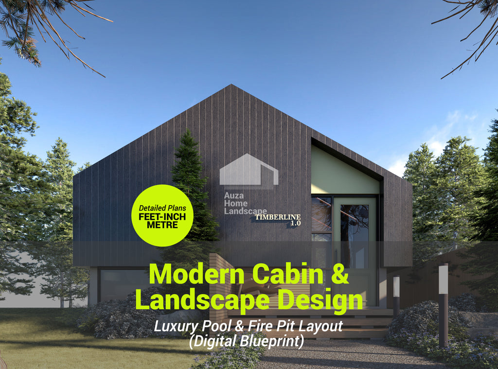 Digital Cabin+Landscape Plan | Modern Luxury Backyard Design with Pool & Fire Pit