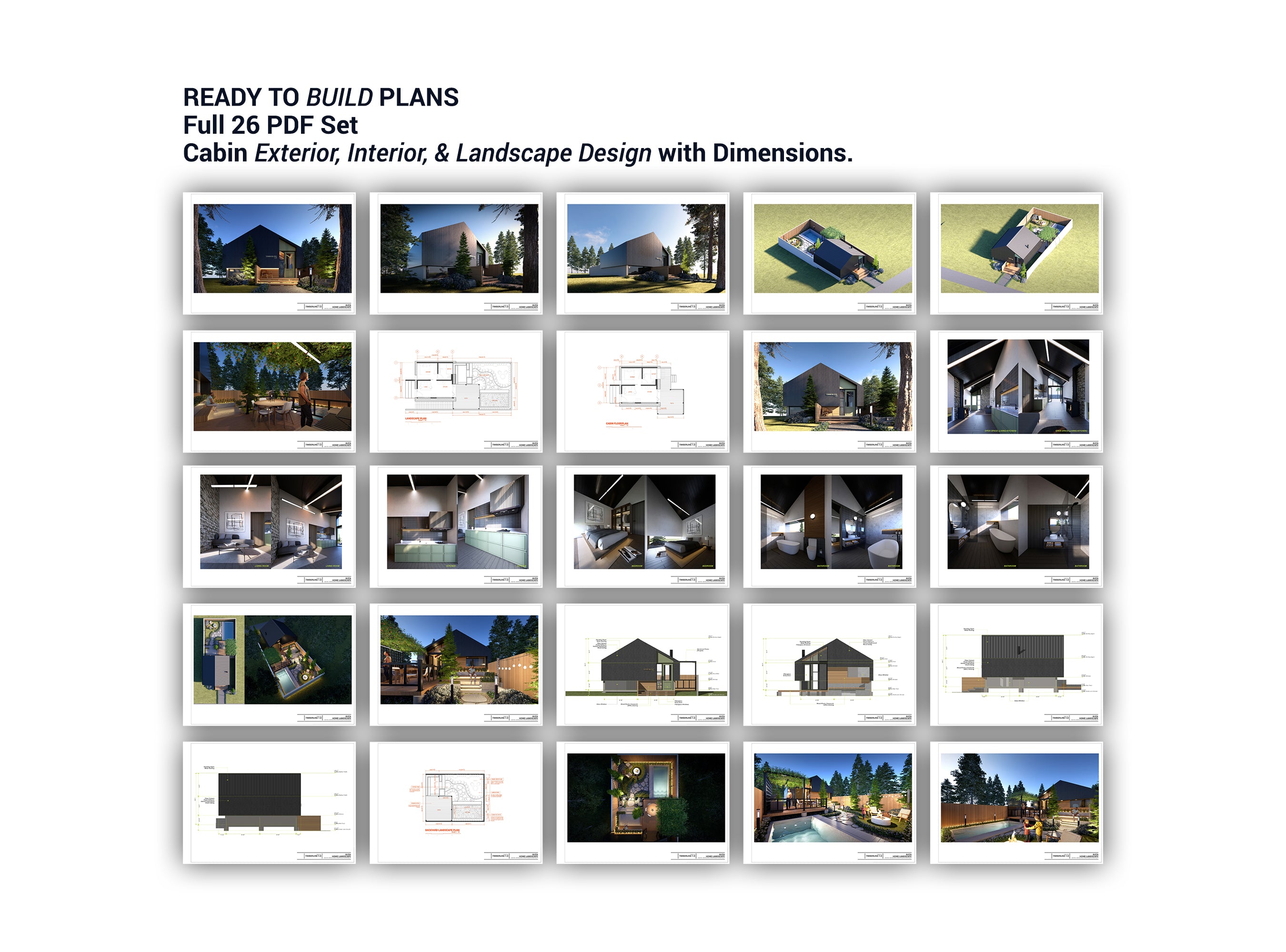 Digital Cabin+Landscape Plan | Modern Luxury Backyard Design with Pool & Fire Pit