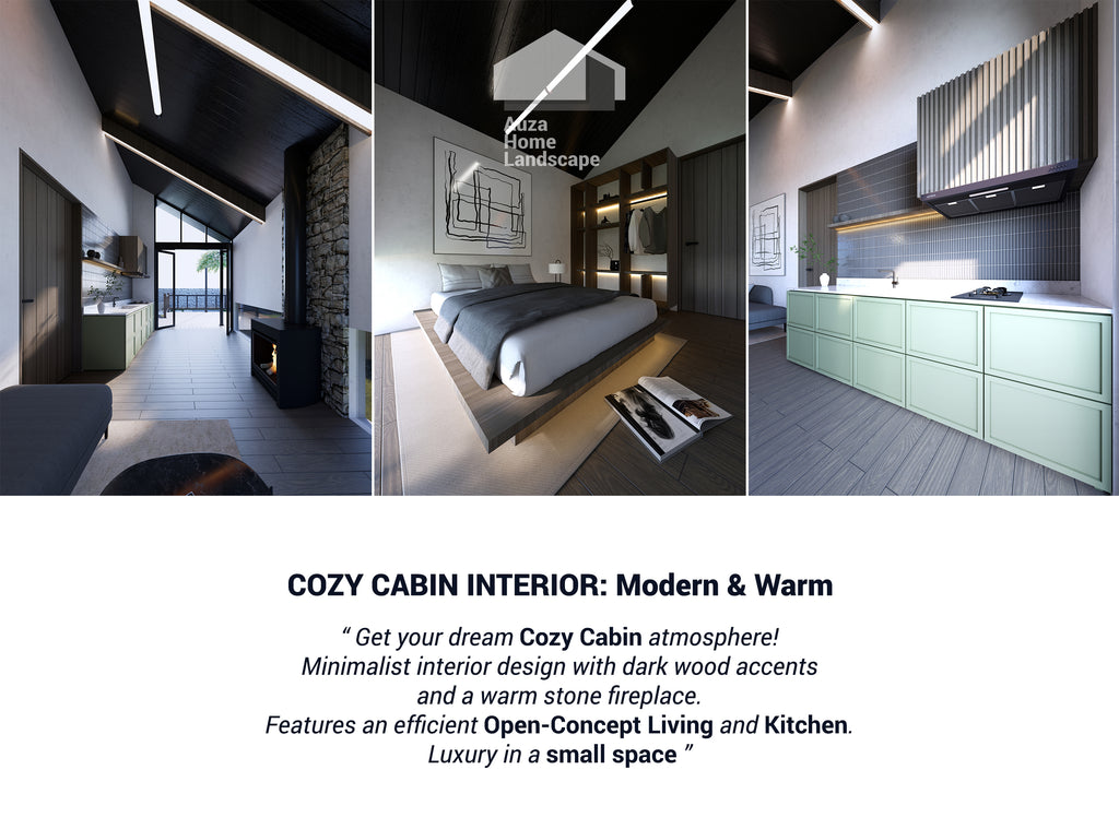 Digital Cabin+Landscape Plan | Modern Luxury Backyard Design with Pool & Fire Pit