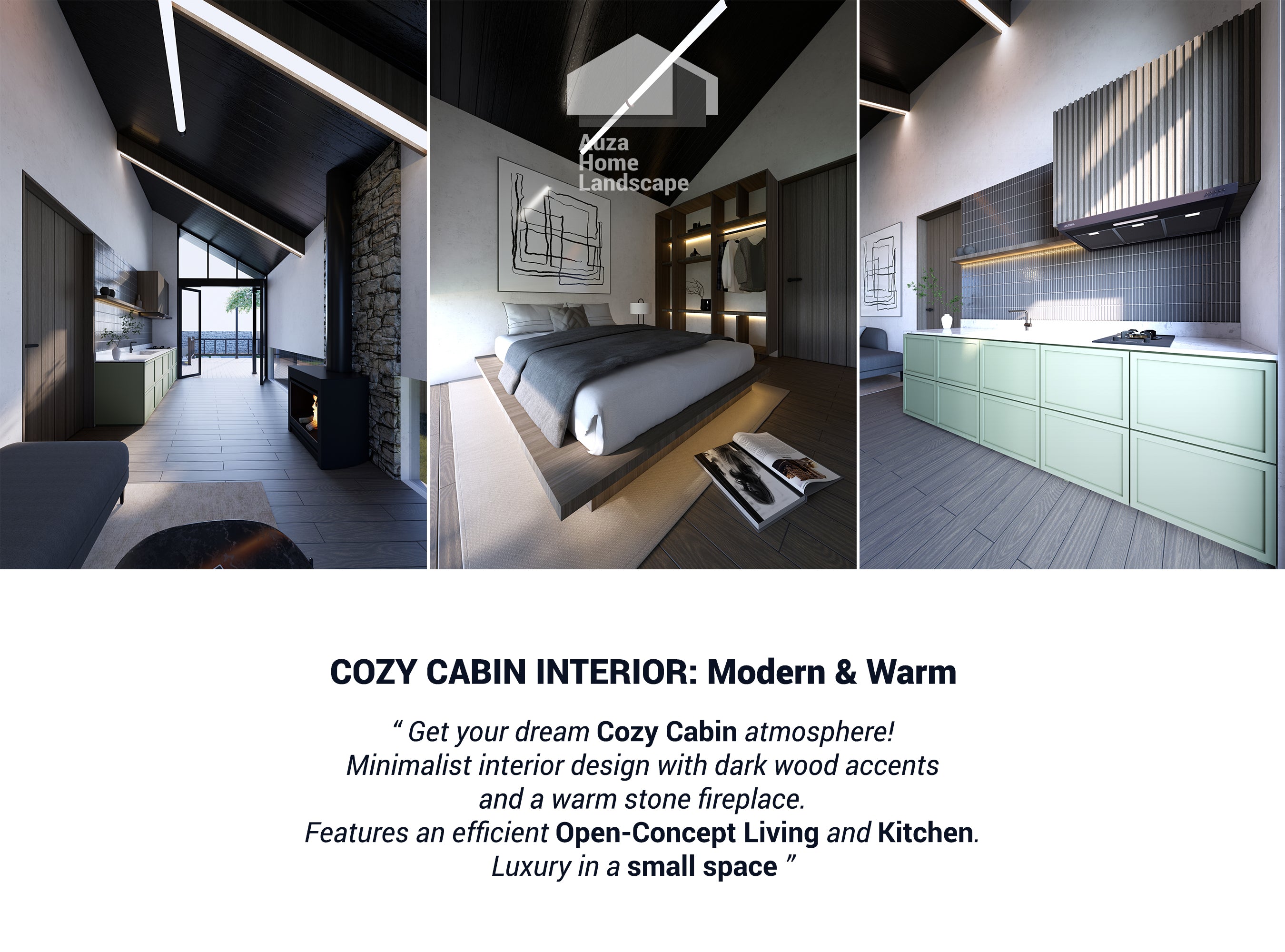 Digital Cabin+Landscape Plan | Modern Luxury Backyard Design with Pool & Fire Pit