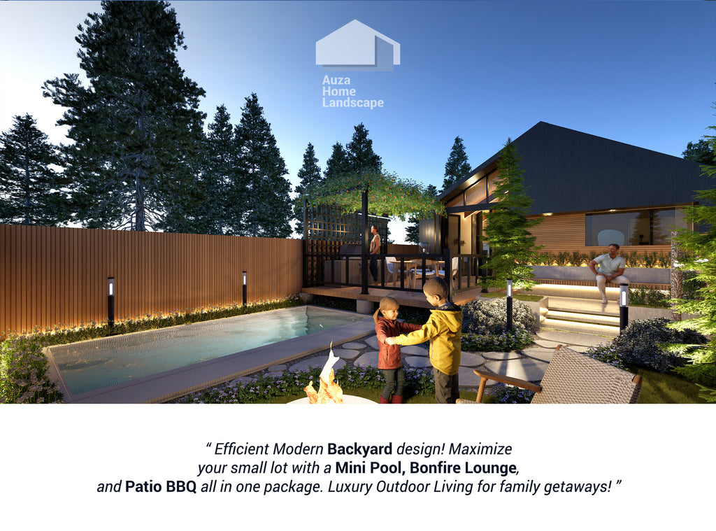 Digital Cabin+Landscape Plan | Modern Luxury Backyard Design with Pool & Fire Pit